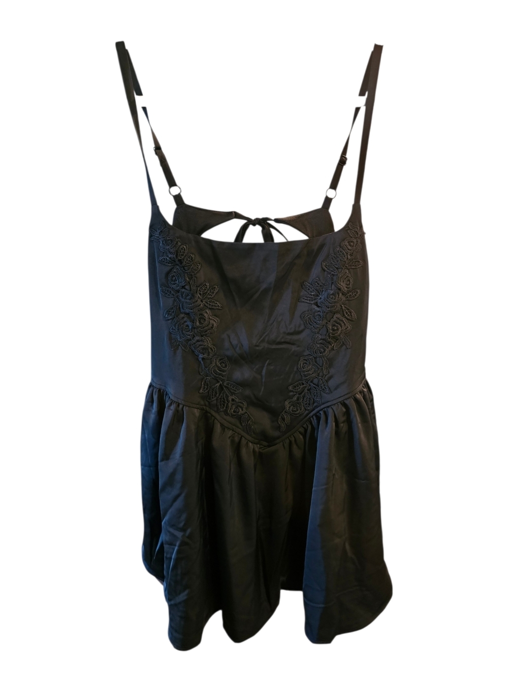 wild fable Black Embroidered Spaghetti-Strap Mini Dress